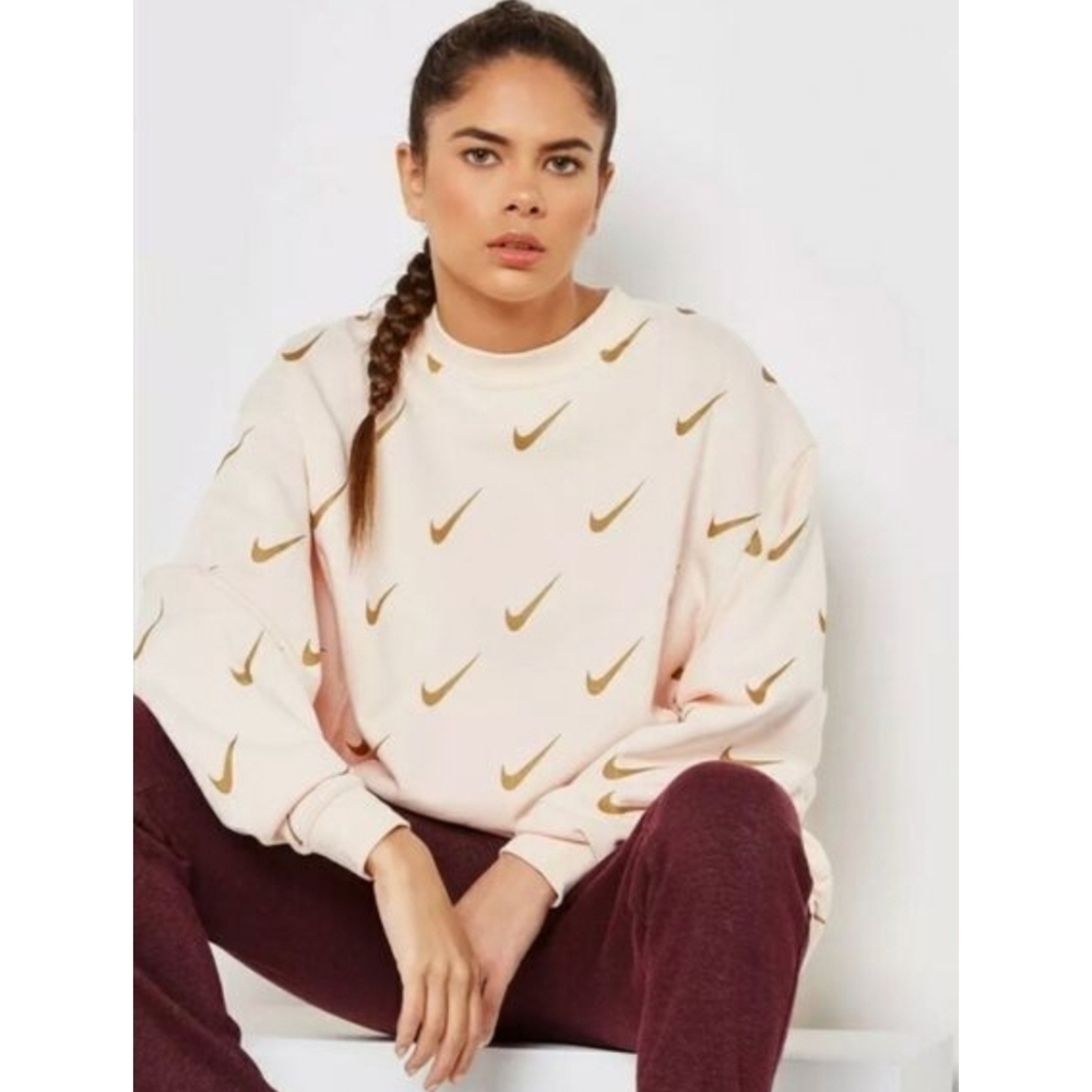 Nike Sports wear Rally Pull Over Sweatshirt all over Swoosh Logo Women's Medium